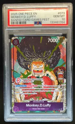 2025 One Piece Monkey.D.Luffy Bandai Card Games Festival #OP07-073 PSA 10 - Image 1