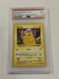 1999 Pokemon Shadowless Base Set Red Cheeks Pikachu 58 PSA 3 Graded Card - Image 1