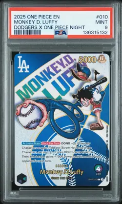 PSA 9 MINT One Piece Los Angeles Dodgers Monkey D. Luffy Promo Card English - Image 1