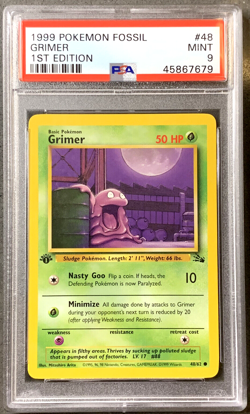 Pokemon Card 1st Edition Grimer PSA 9 Mint, Fossil Set #48, WOTC 1999 - Image 1