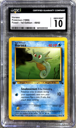 Pokemon Card 1st Edition Horsea CGC 10 Gem Mint, Fossil 49/62, WOTC 1999 (1) - Image 1