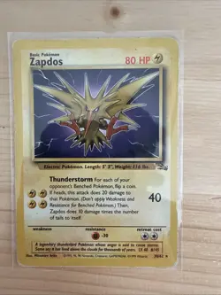 Pokemon Zapdos 30/62 - Fossil 1999 - Rare Non-Holo - Played - Image 1