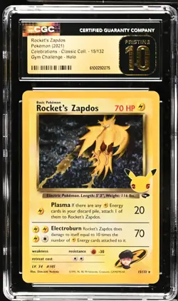 ROCKET'S ZAPDOS Celebrations Gym Challenge Holo #15 CGC Pristine 10 Pokemon - Image 1