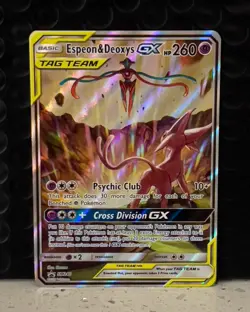 Espeon & Deoxys GX Tag Team SM240 Holo Pokemon TCG NM Condition - Image 1