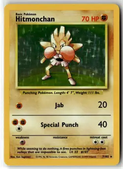 Hitmonchan ⭐ 7/102 Holo Rare Base Set 1999 Pokemon LP - Image 1