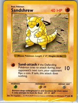 Sandshrew 62/102 Shadowless Non Holo Base Set - Pokemon Card - NM - Image 1