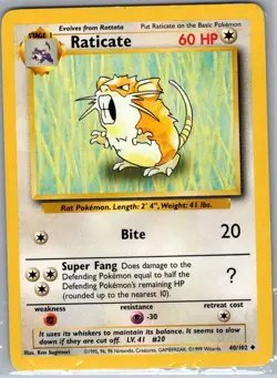 Raticate 40/102 Non Holo Base Set - Pokemon Card - NM - Image 1