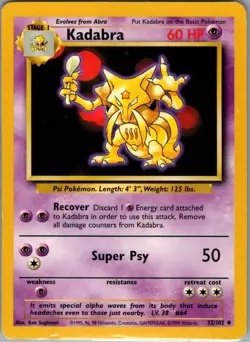 Kadabra 32/102 Non Holo Base Set - Pokemon Card - NM - Image 1
