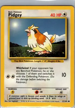 Pidgey 57/102 Non Holo Base Set - Pokemon Card - NM - Image 1