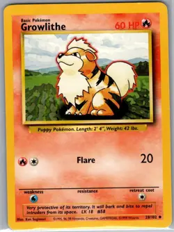 Growlithe 028/102 Non Holo Base Set - Pokemon Card - NM - Image 1