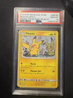 Pikachu SM162 Holo Black Star Promo Card Sun & Moon Holo Swirl PSA 10 New Cert - Image 1
