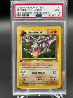 Pokemon Aerodactyl 1/62 Fossil 1st Edition Prerelease Holo Rare Card WOTC PSA 9 - Image 1