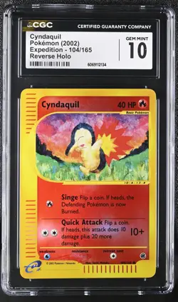 CGC 10 GEM MINT Cyndaquil 2002 Expedition 104/165 Reverse Holo Pokemon Card - Image 1