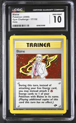 CGC 10 GEM MINT Blaine 2000 Gym Challenge 17/132 Holo Pokemon Card - Image 1