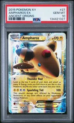 2015 POKEMON XY ANCIENT ORIGINS #27 AMPHAROS EX PSA 10 - Image 1