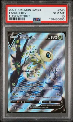 2021 POKEMON SWORD & SHIELD FUSION STRIKE #245 FULL ART/CELEBI V PSA 10 - Image 1