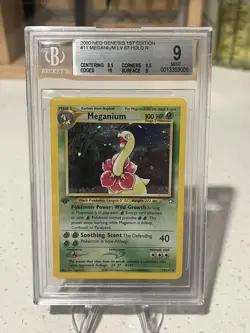 2000 Pokemon Holo 1st Edition Neo Genesis Meganium 11/111 PSA BGS 9++ Mint Swirl - Image 1