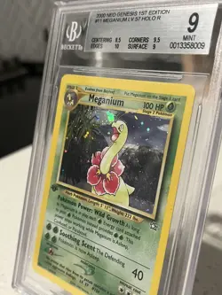2000 Pokemon Holo 1st Edition Neo Genesis Meganium 11/111 PSA BGS 9++ Mint Swirl - Image 5
