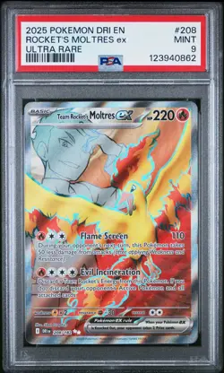 2025 POKEMON DRI EN-DESTINED RIVALS ULTRA RARE TEAM ROCKET'S MOLTRES EX PSA 9 - Image 1