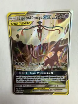Pokemon TCG Espeon & Deoxys GX SM240 Black Star Promo Holo Card Near Ment - Image 1