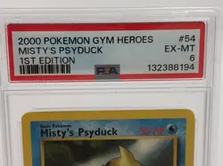 2000 POKEMON GYM HEROES Card MISTY'S PSYDUCK #54/132 1ST EDITION graded PSA 6 - Image 2