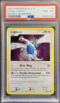 Pokemon Lugia Holo D&P Secret Wonders 14/132 Holo Bleed + 2X Swirl PSA 8 NM-MT - Image 1