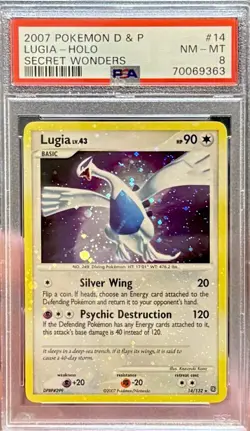 Pokemon Lugia Holo D&P Secret Wonders 14/132 Holo Bleed + 2X Swirl PSA 8 NM-MT - Image 2