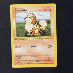 Growlithe 28/102 1st Edition Shadowless Base 1999 WOTC Pokemon Vintage LP+/NM - Image 1