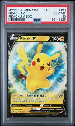 2022 Pokemon SWSH Black Star Promo Pikachu V Box #198 PSA 10 - Image 1