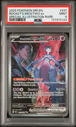 2025 POKEMON DRI EN-DESTINED RIVALS #231 TEAM ROCKET'S MEWTWO EX PSA 9 - Image 1