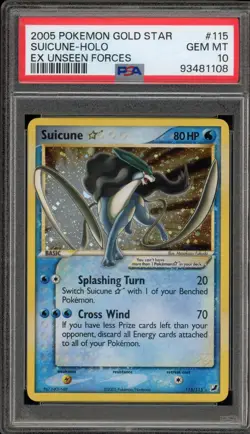 Pokemon Suicune Gold Star EX Unseen Forces Holo Ultra Rare #115 PSA 10 Gem Mint - Image 1