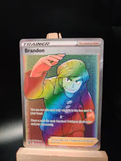 Brandon Full Art Rainbow Secret Rare 203/195 Silver Tempest Pokemon TCG NM - Image 1