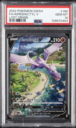 2022 POKEMON SWORD & SHIELD LOST ORIGIN #180 FULL ART/AERODACTYL V PSA 10 - Image 1