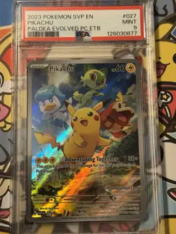 2023 POKEMON PALDEA EVOLVED POKEMON CENTER ETB PROMO SVP #027 PIKACHU PSA 9 - Image 1