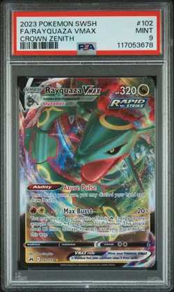 2023 POKEMON SWORD & SHIELD CROWN ZENITH #102 FULL ART/RAYQUAZA VMAX PSA 9 - Image 1