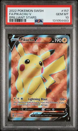 2022 POKEMON SWORD & SHIELD BRILLIANT STARS #157 FULL ART/PIKACHU V PSA 10 - Image 1