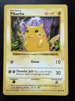Pokemon Pikachu Red Cheeks 058/102 Base Set Shadowless Regular (LP) - Image 1