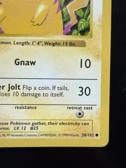 Pokemon Pikachu Red Cheeks 058/102 Base Set Shadowless Regular (LP) - Image 5