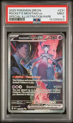 2025 POKEMON DRI EN-DESTINED RIVALS #231 TEAM ROCKET'S MEWTWO EX PSA 9 - Image 1