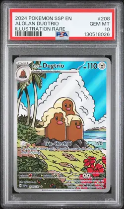 2024 POKEMON SSP EN-SURGING SPARKS ILLUSTRATION RARE #208 ALOLAN DUGTRIO PSA 10 - Image 1