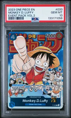 2023 ONE PIECE P-033 MONKEY D LUFFY EVENT PACK VOL 2 PROMO ENGLISH PSA 10 GEM MT - Image 1