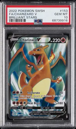 2022 POKEMON SWORD & SHIELD BRILLIANT STARS #153 FULL ART/CHARIZARD V PSA 10 - Image 1
