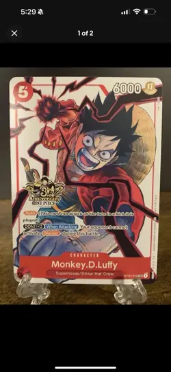 One Piece Monkey D Luffy RARE ATL ART 3rd Anniversary Promo card! ST01-12 - Image 1