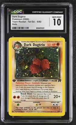 CGC 10 GEM MINT Dark Dugtrio Team Rocket 1st Edition 6/82 Holo Pokemon Card - Image 1