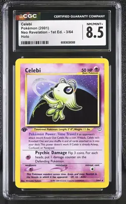 CGC 8.5 Celebi Neo Revelation 1st Edition 3/64 Holo Pokemon Card - Image 1