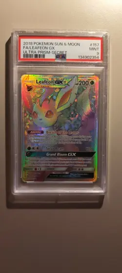 LEAFEON GX FULL ART SECRET RARE 157/156 PSA 9 - 2018 POKEMON ULTRA PRISM - Image 1