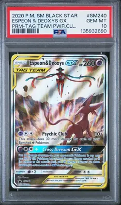 2020 POKEMON SM BLACK STAR PROMO #SM240 ESPEON & DEOXYS GX PSA 10 - Image 1