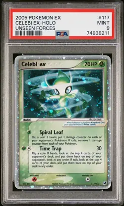 SWIRL PSA 9 Celebi ex Holo 2005 Pokemon EX Unseen Forces - Image 1