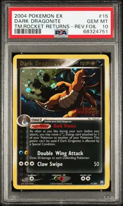 SWIRL PSA 10 Dark Dragonite Reverse Foil 2004 Pokemon Ex Team Rocket Returns - Image 1