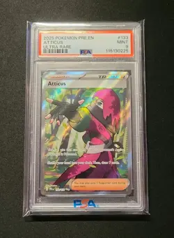 2025 Pokemon Pre EN English Ultra Rare 133/131 Atticus PSA 9 - Image 1